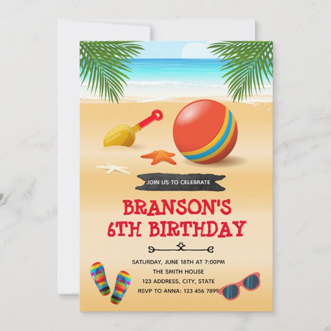 Beach pool birthday party invitation card (Front)