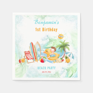 Beach Pool Party Summer 1st Birthday Boy  Napkin