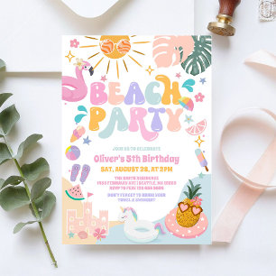 Beach Pool Party Summer Birthday Invitation