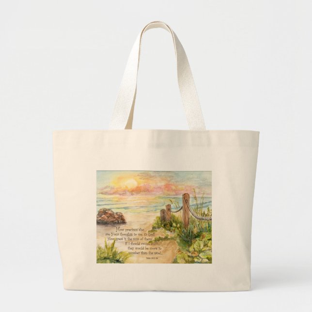 Beach Posts Sunrise-Psalm 139 8x10 Large Tote Bag (Front)