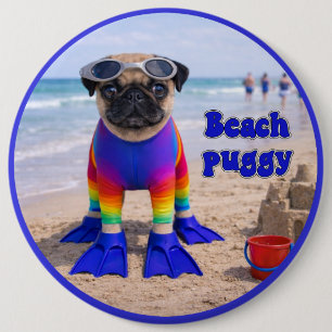 Beach Puggy 6 Cm Round Badge