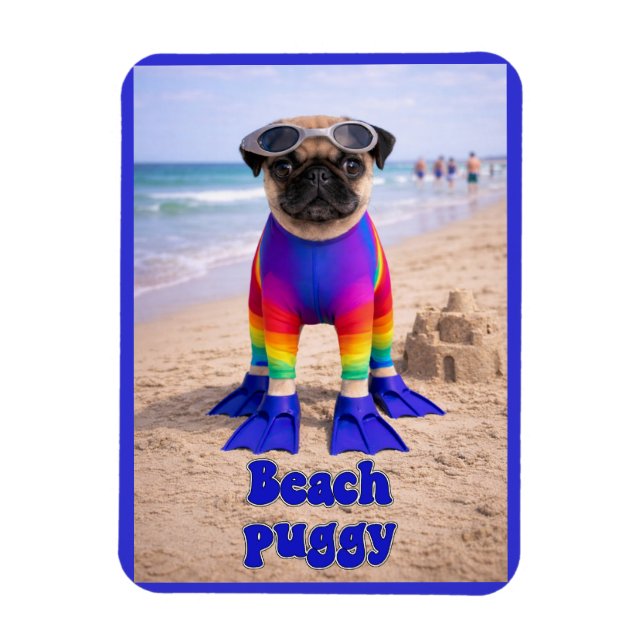 Beach Puggy Magnet (Vertical)