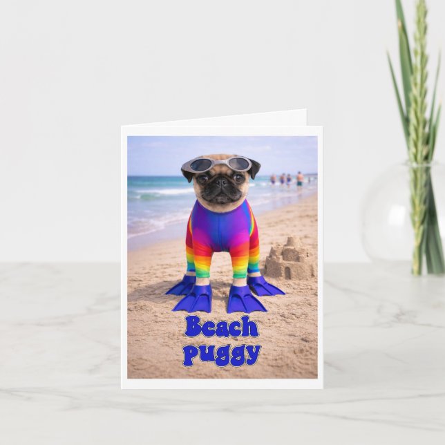 Beach Puggy Note Card (Front)