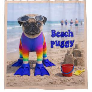 Beach Puggy Shower Curtain