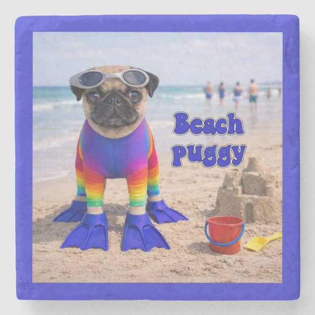 Beach Puggy Stone Coaster (Front)