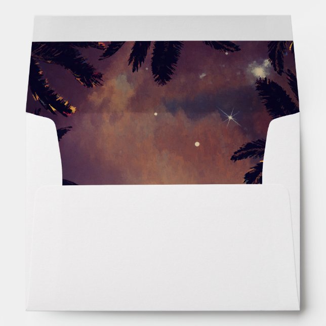 Beach Purple Sunset Palms Romantic Wedding Envelope (Back (Bottom))