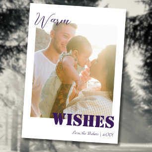 Beach Purple Warm Wishes Two Beach Family Photo Holiday Card