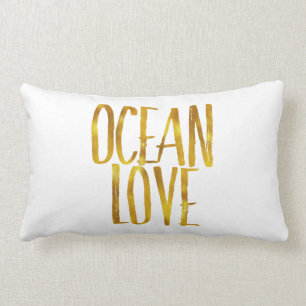 Beach Quote Glitter Gold Foil and White Ocean Love Lumbar Cushion