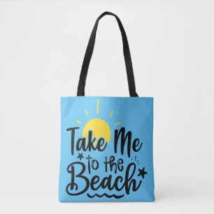 Beach quote printed blue Tote bag