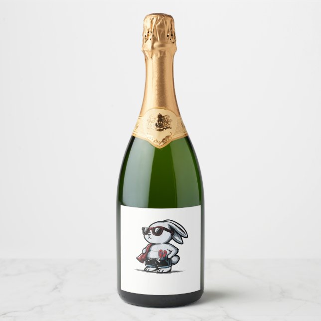 Beach Rabbit Bunny Beach-Goer Summer  Sparkling Wine Label (Front)