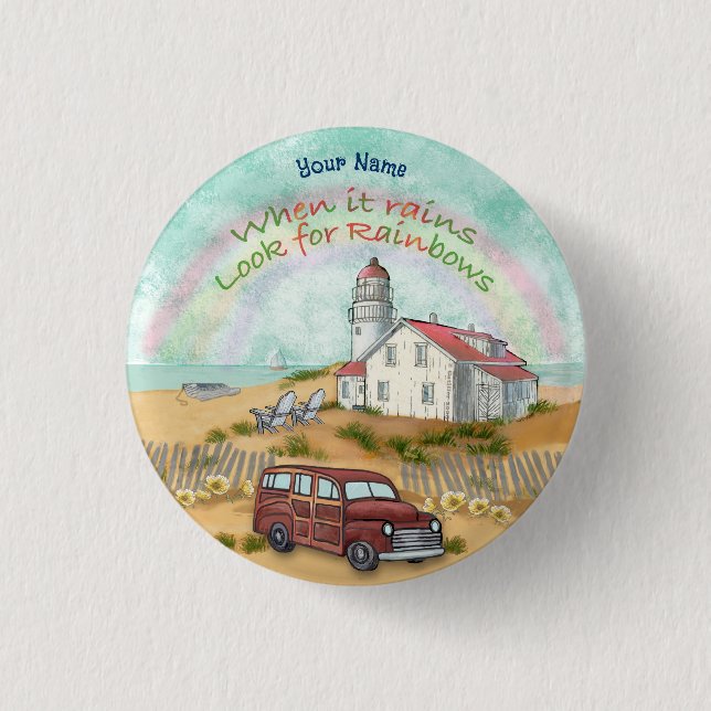 Beach Rainbow Lighthouse button (Front)