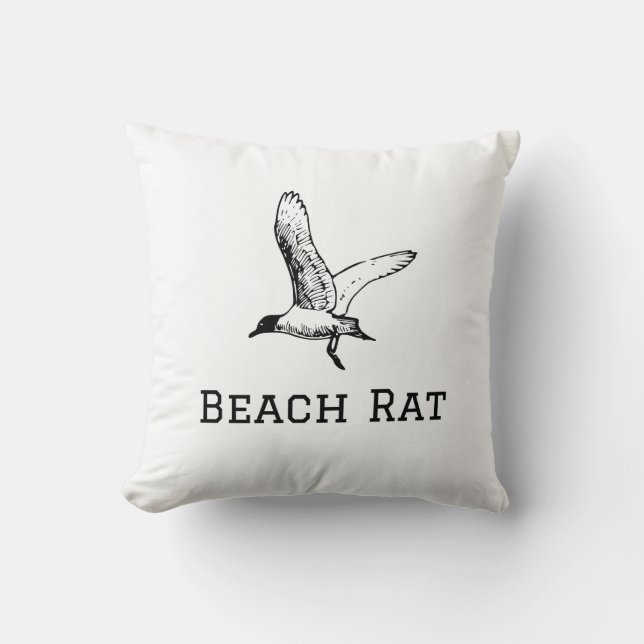 Beach Rat Throw Pillow - Funny Seagull Beach Theme (Front)
