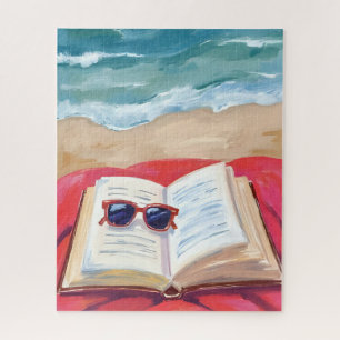 Beach Read Ocean Waves Watercolor Painting Jigsaw Puzzle