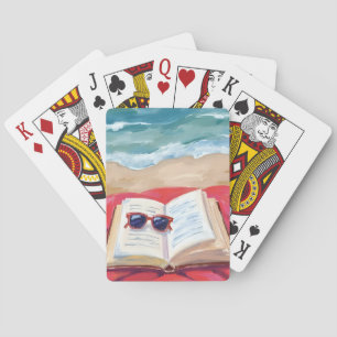 Beach Read Ocean Waves Watercolor Painting Playing Cards