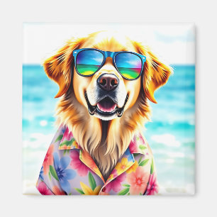 Beach Ready Golden Retriever in Watercolor Summer  Magnet