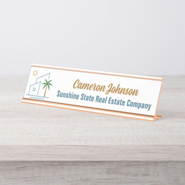 Beach Real Estate Company Custom Coastal Realtor Desk Name Plate (Front)