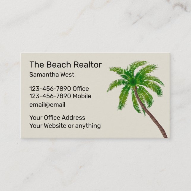 Beach Realtor Palm Tree Design Business Card (Front)