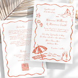 Beach Red Hand Drawn QR RSVP All-In-One Wedding Invitation<br><div class="desc">Planning a beach, tropical, or destination wedding? Set the tone with this playful and modern red and white Beach Wedding Invitation Template, featuring original hand-drawn doodles of seashells, waves, and breezy coastal charm. The light wavy red frame adds a soft, relaxed vibe, perfectly complementing the joyful spirit of your seaside...</div>