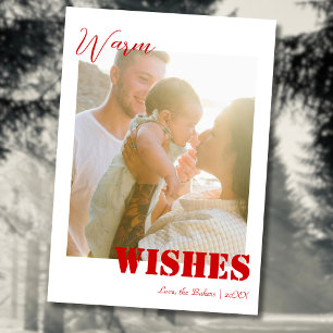 Beach Red Warm Wishes Two Beach Family Photo Holiday Card