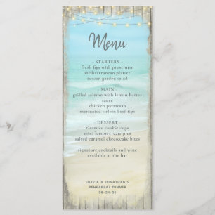 Beach Rehearsal Dinner Rustic Wedding Menu