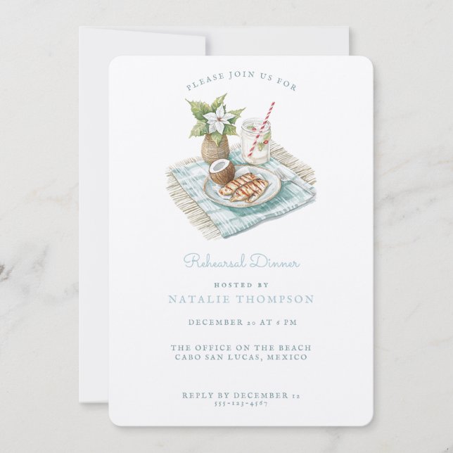 Beach Rehearsal Dinner | Winter Wedding Invitation (Front)