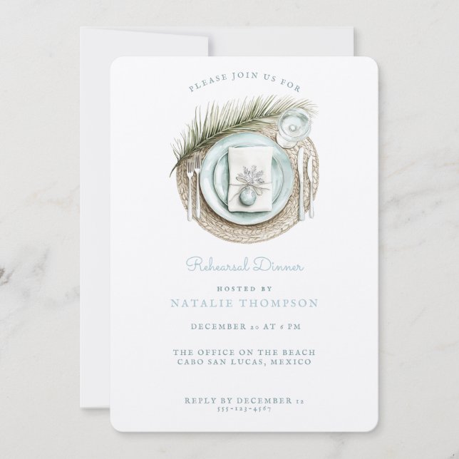 Beach Rehearsal Dinner | Winter Wedding Invitation (Front)