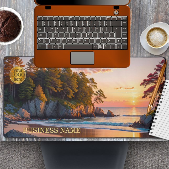 Beach Rental or Travel Business  Desk Mat (Desk mat featuring an illustration of a sunset on the beach.)