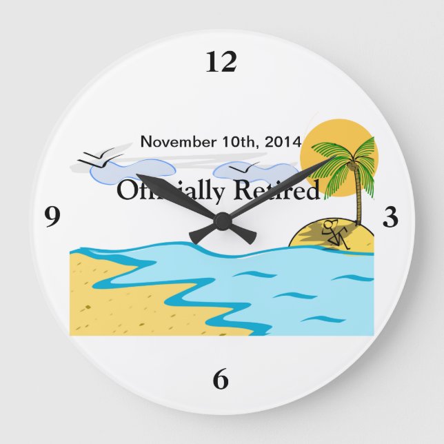Beach Retirement Add Name And Date Large Clock (Front)