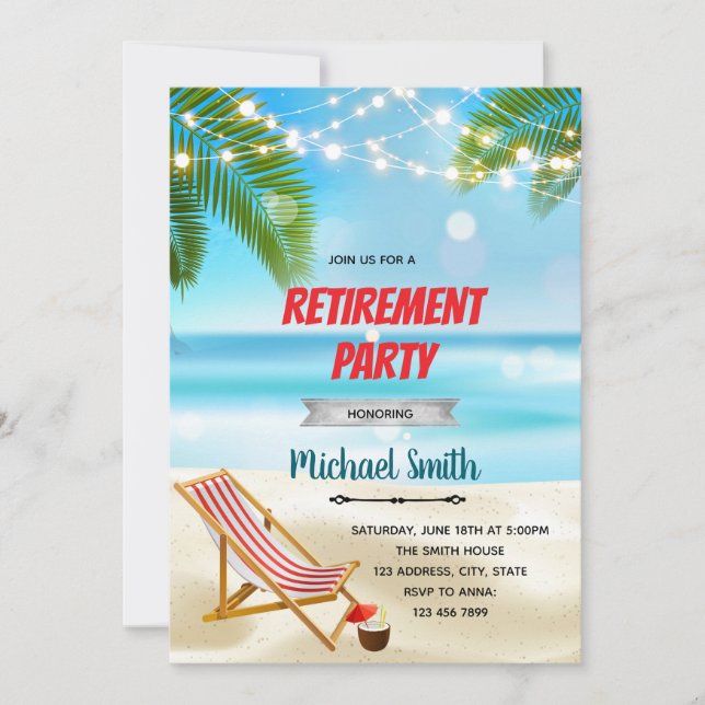 Beach retirement party invitation (Front)