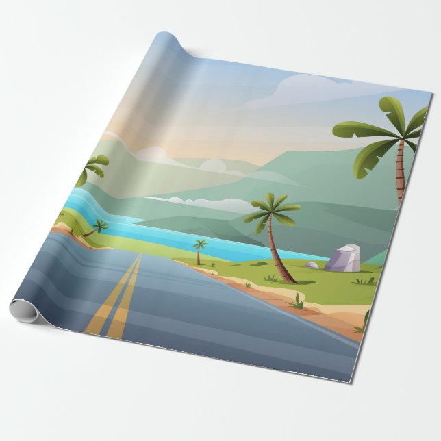 Beach road landscape wrapping paper (Unrolled)