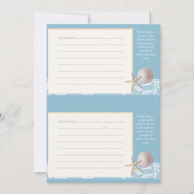 Beach Romance Recipe Cards two 3 x 5 Blue (Front)