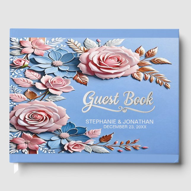 Beach Rose Quartz & Serenity Wedding Guest Book (Front)