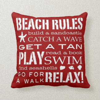 Beach Rules By the Seashore Bold Red & White Cushion