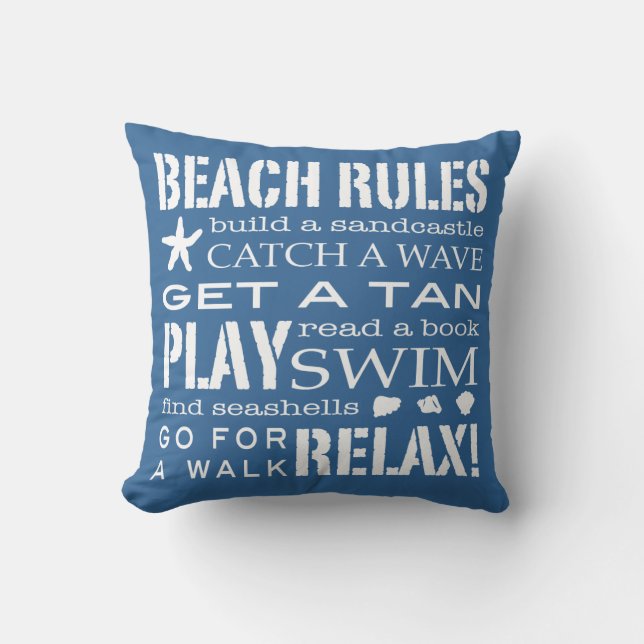 Beach Rules By the Seashore Classic Blue & White Cushion (Front)