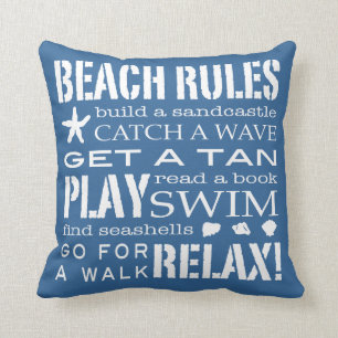 Beach Rules By the Seashore Classic Blue & White Cushion
