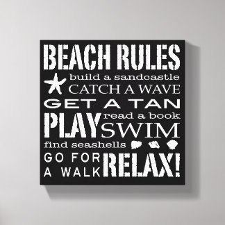 Beach Rules By the Seashore Crisp Black & White Canvas Print