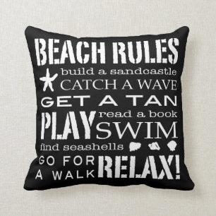 Beach Rules By the Seashore Crisp Black White Grey Cushion