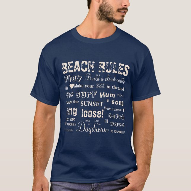 Beach Rules Typographic Navy Blue Men's T-Shirt (Front)