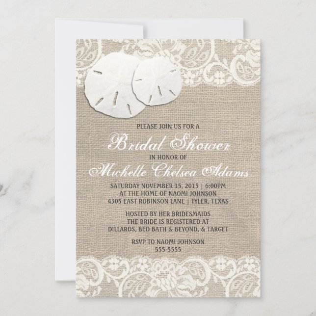 Beach Rustic Burlap Lace Bridal Shower Initation Invitation (Front)