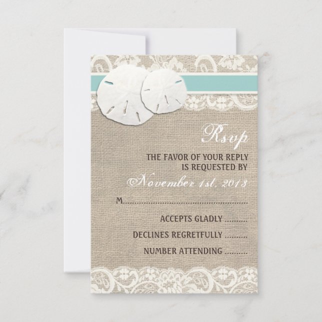 Beach Rustic Burlap Lace RSVP Card (Front)