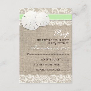 Beach Rustic Burlap Lace RSVP Card - Green