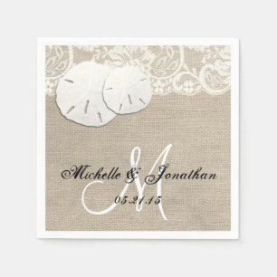 Beach Rustic Burlap Lace Wedding Napkin