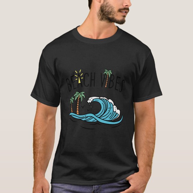 Beach S Ocean Wave And Palm Trees T-Shirt (Front)