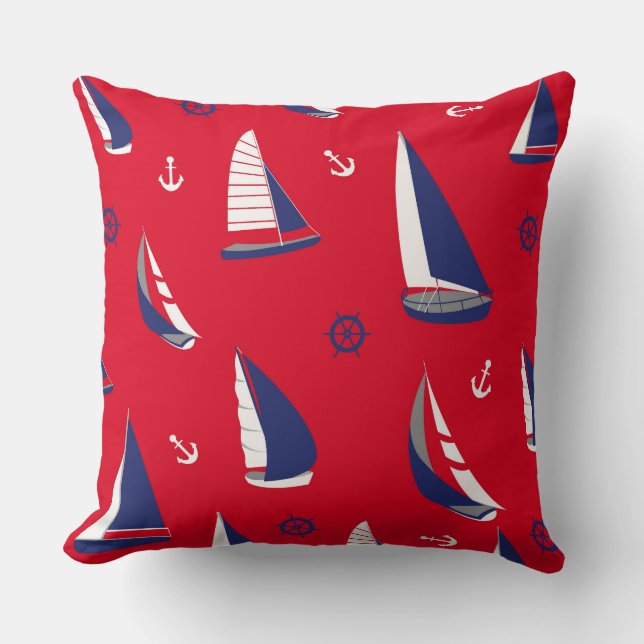 Beach sailboat pattern Nautical throw pillow (Front)