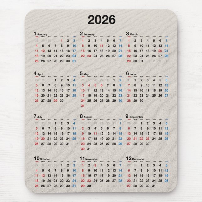 Beach Sand 2026 Calendar  Mouse Pad (Front)