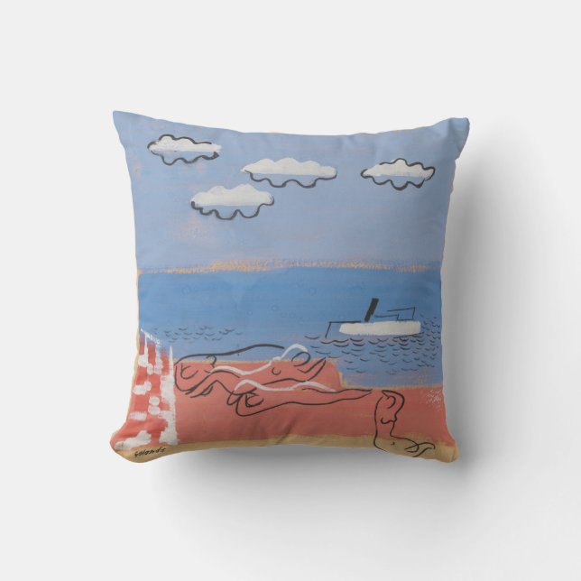 Beach, Sand and Blue Sky Contemporary Art Pillow  (Front)