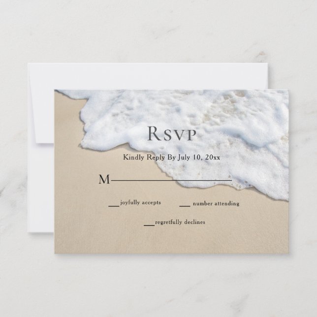 Beach Sand and Foam Wedding RSVP Card (Front)