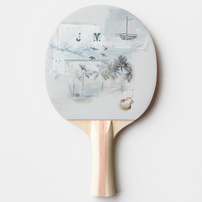 Beach Sand and Sea Collage with Initials Ping Pong Paddle (Front)