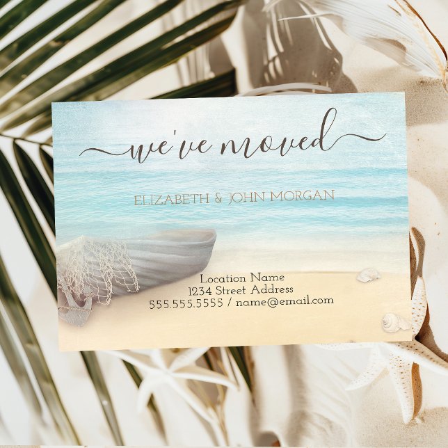 Beach Sand Boat New Address Announcement Postcard (Creator Uploaded)