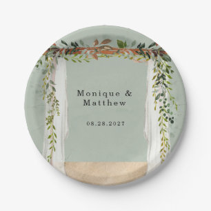 Beach Sand Canopy Elegant Tropical Modern Wedding Paper Plate
